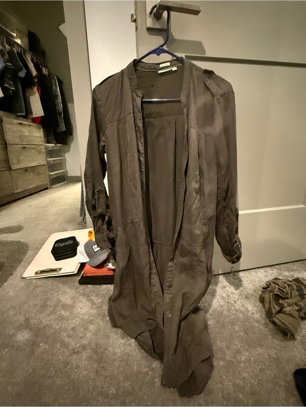HOLDING HORSES Longline Trench Coat in Taupe Gray